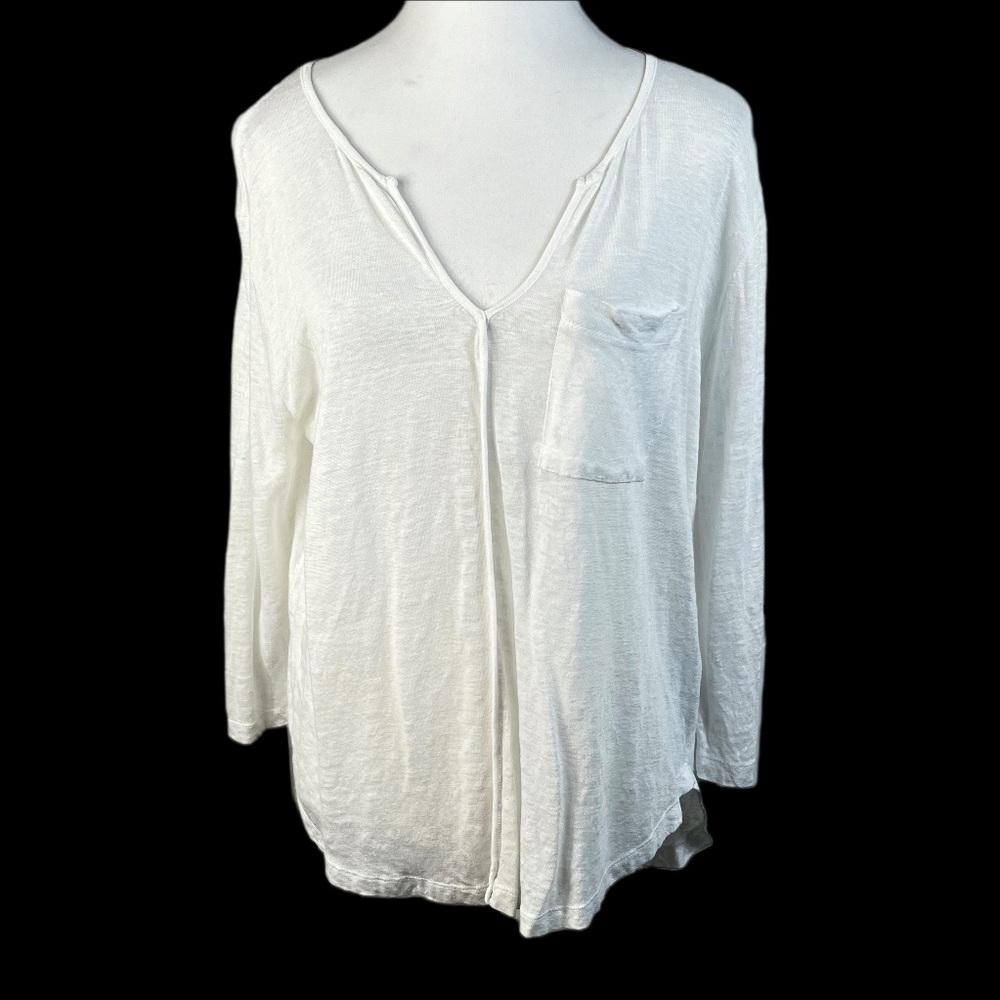 Anthropology Linen Flowy Bordeau Tunic Top White M Boho Coastal Cowgirl Casual